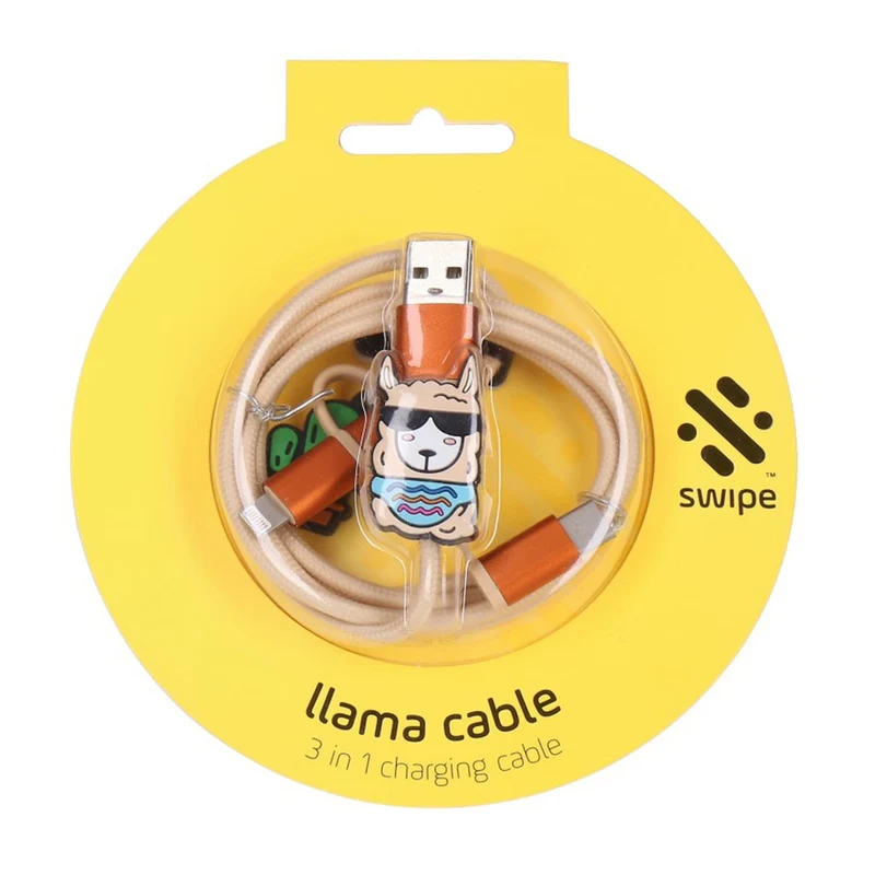 Swipe Lama Lori Thumbsup 3 in 1 Ladekabel 1m iPhone, Typ-C und Micro-USB