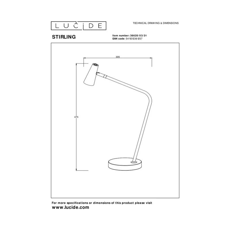 Lucide Stirling Rechargeable Desk Lamp