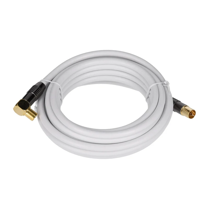 TP Antennenkabel, DVB TV Kabel mit Koax Stecker 90° gewinkelt, in Weiß, 5m