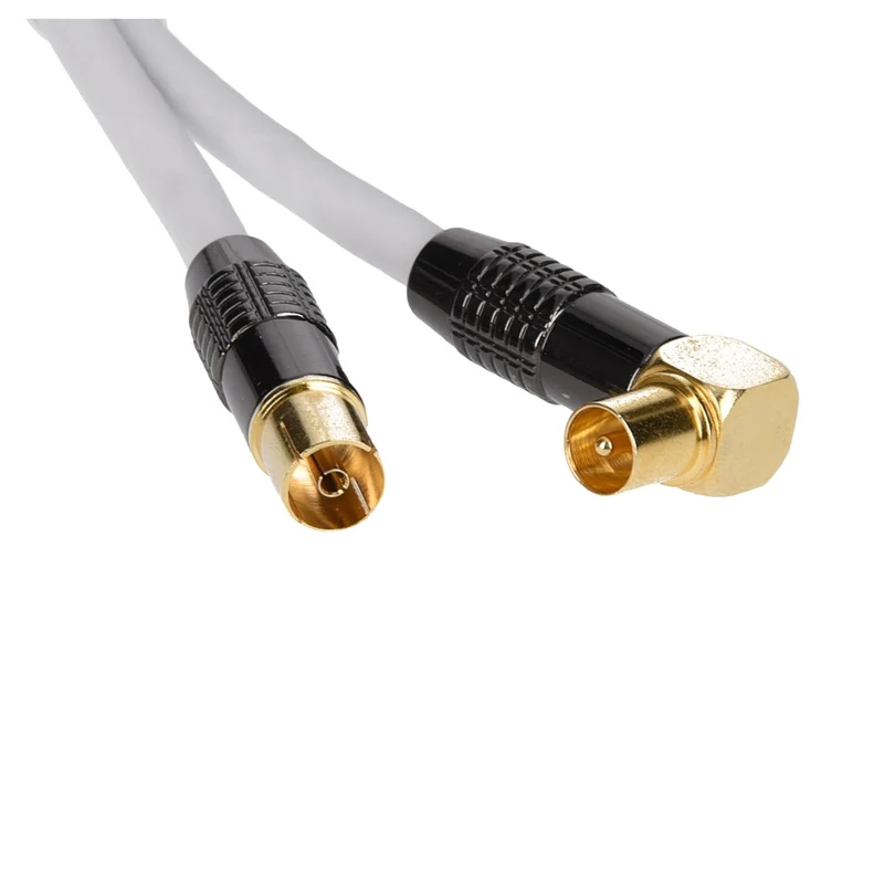 TP Antennenkabel, DVB TV Kabel mit Koax Stecker 90° gewinkelt, in Weiß, 5m